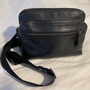 Coach Crossbody Purse - Black Leather, multiple inside pockets, outside pocket.